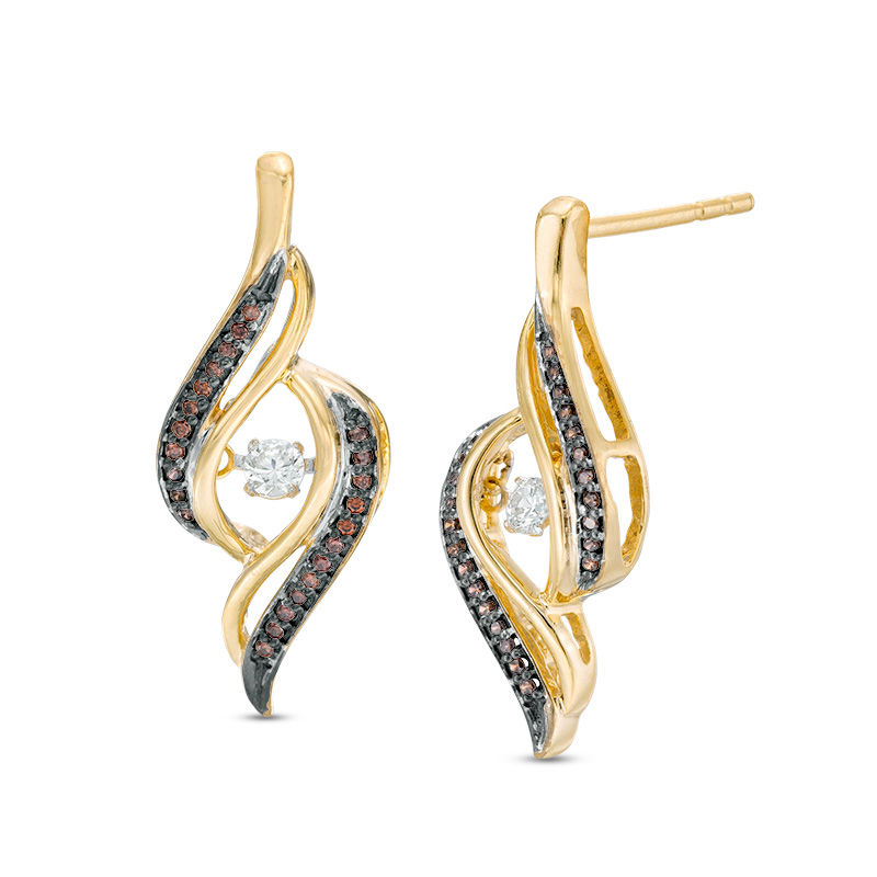 Unstoppable Love™ 0.23 CT. T.W. Enhanced Champagne and White Diamond Flame Drop Earrings in 10K Gold