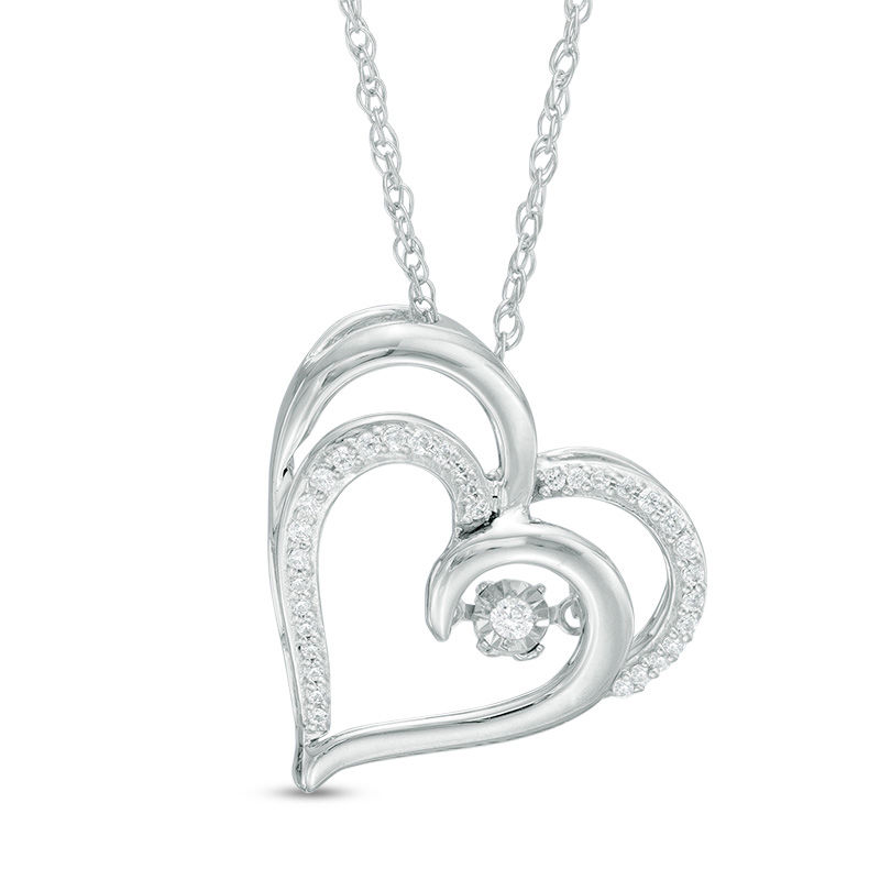 Unstoppable Love™ 0.15 CT. T.W. Diamond Tilted Double Heart Pendant in Sterling Silver