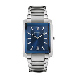 Men's Bulova Classic Watch with Rectangular Blue Dial (Model: 96A169)