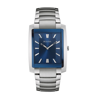 Men's Bulova Classic Watch with Rectangular Blue Dial (Model: 96A169)