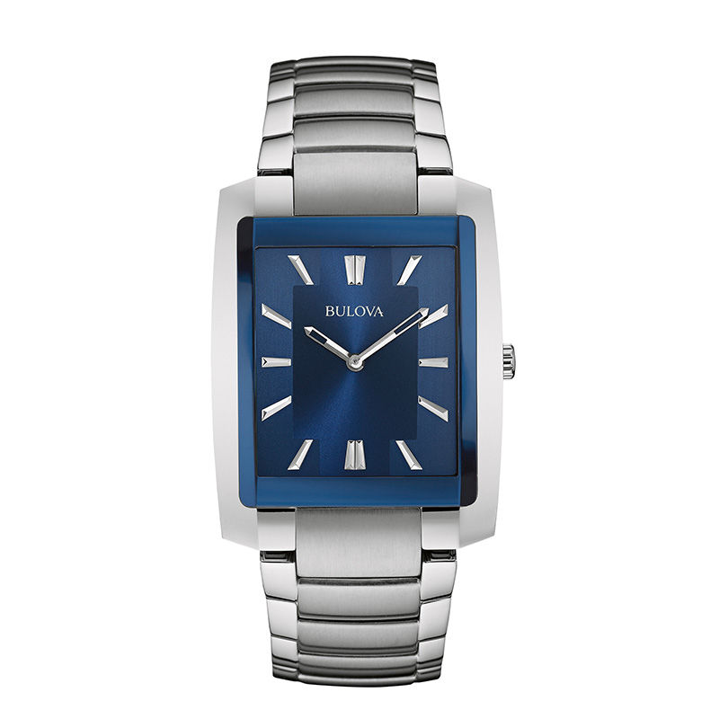 Men's Bulova Classic Watch with Rectangular Blue Dial (Model: 96A169)