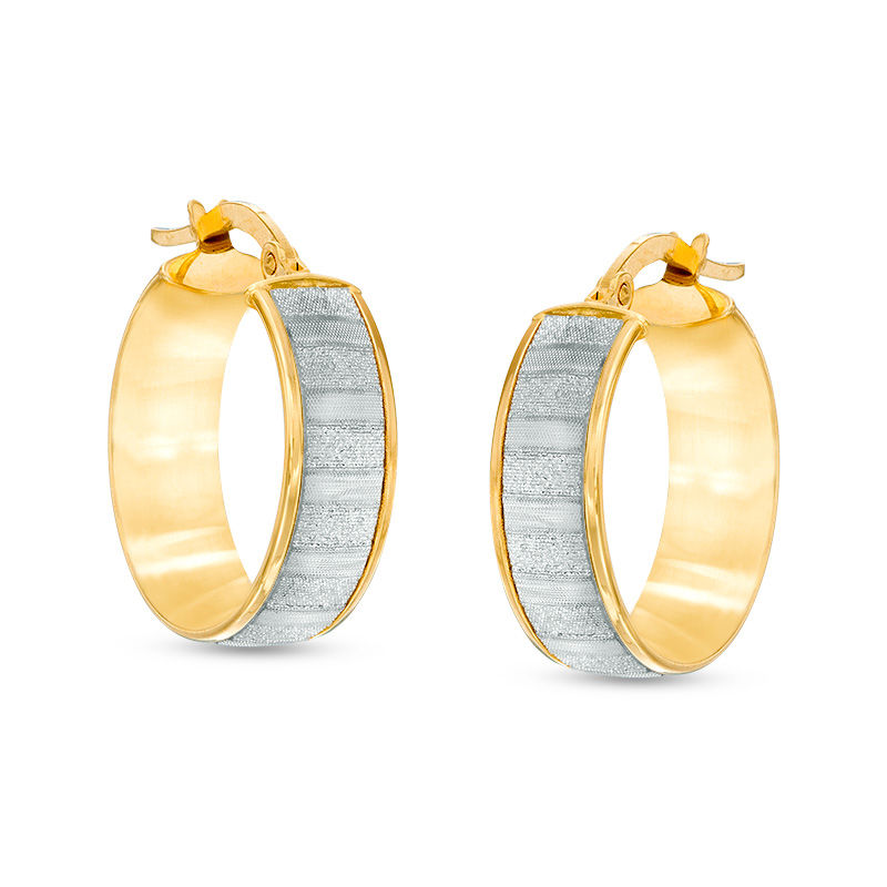 Italian Gold Glitter Enamel Striped Hoop Earrings in 14K Gold