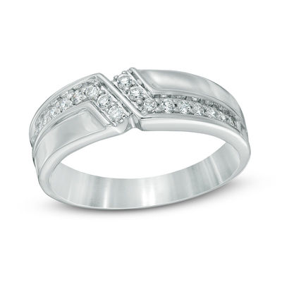 Men's 0.33 CT. T.W. Diamond Slant Wedding Band in 10K White Gold