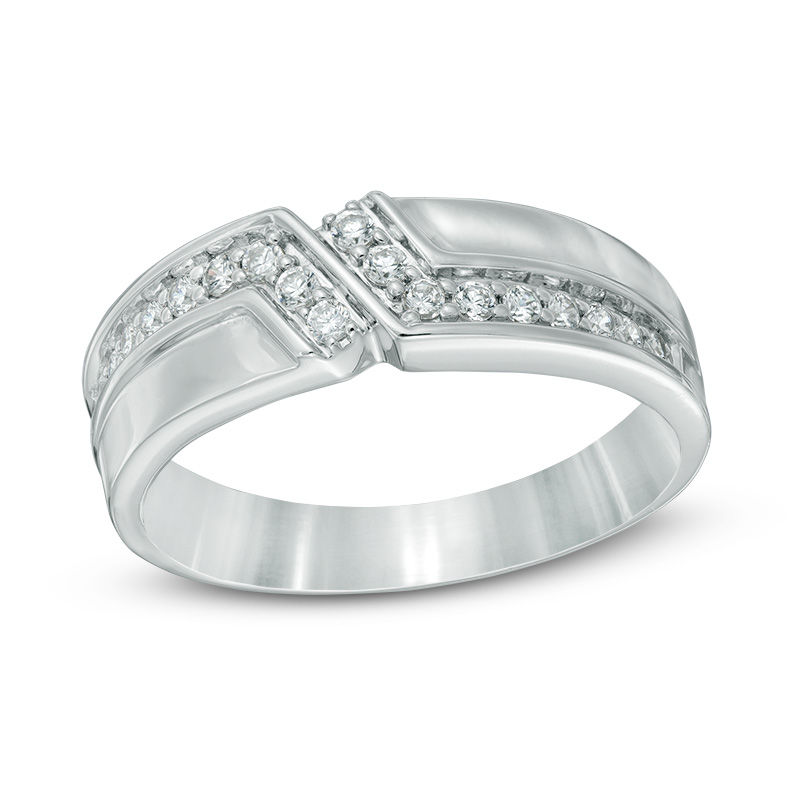 Men's 0.33 CT. T.W. Diamond Slant Wedding Band in 10K White Gold|Peoples Jewellers