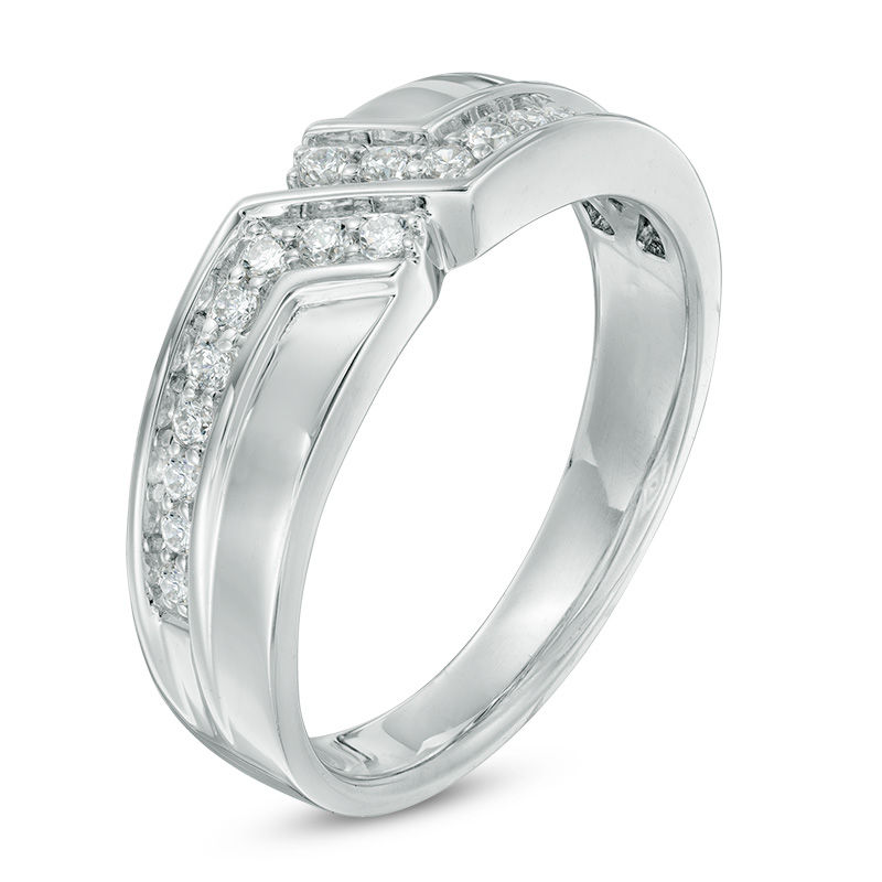 Main Image 2 of Men's 0.33 CT. T.W. Diamond Slant Wedding Band in 10K White Gold