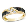 Thumbnail Image 0 of Men's 0.25 CT. T.W. Diamond Three Stone Slant Anniversary Band in 10K Gold with Black Rhodium