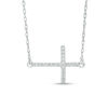 Thumbnail Image 1 of 0.05 CT. T.W. Diamond Sideways Cross Necklace in 10K White Gold
