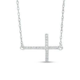0.05 CT. T.W. Diamond Sideways Cross Necklace in 10K White Gold