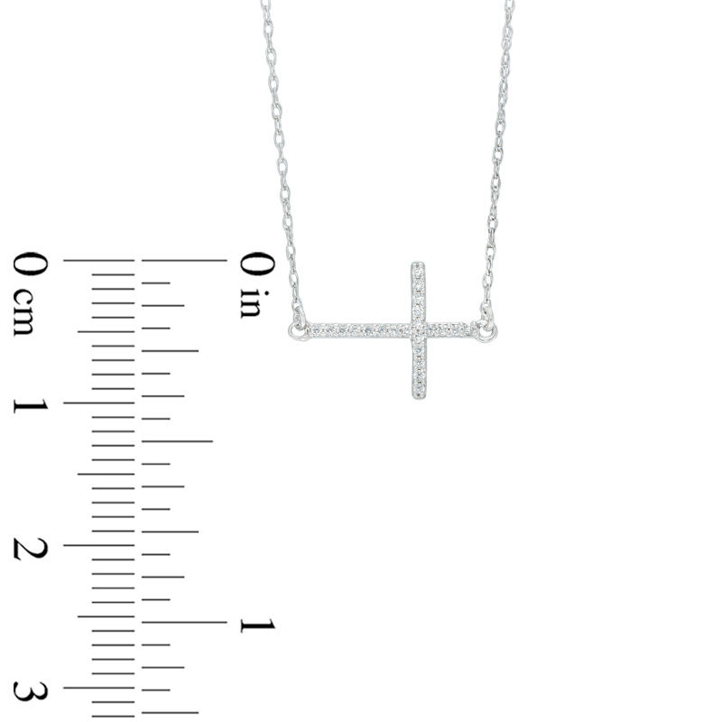 Main Image 2 of 0.05 CT. T.W. Diamond Sideways Cross Necklace in 10K White Gold