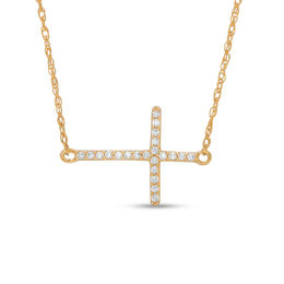 0.05 CT. T.W. Diamond Sideways Cross Necklace in 10K Gold