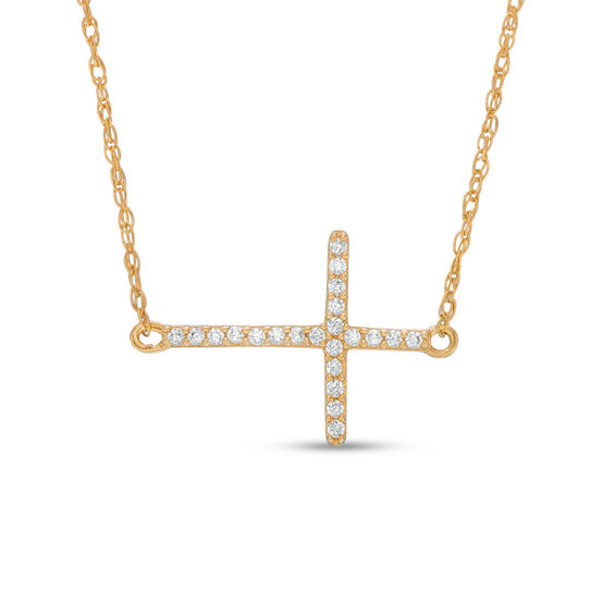 0.05 CT. T.W. Diamond Sideways Cross Necklace in 10K Gold 0.05 CT. T.W. Diamond Sideways Cross Necklace in 10K Gold