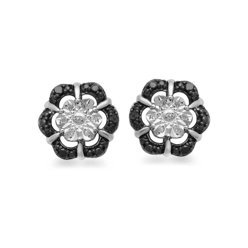 Main Image 3 of 0.13 CT. T.W. Enhanced Black and White Diamond Stud Earrings Set in Sterling Silver