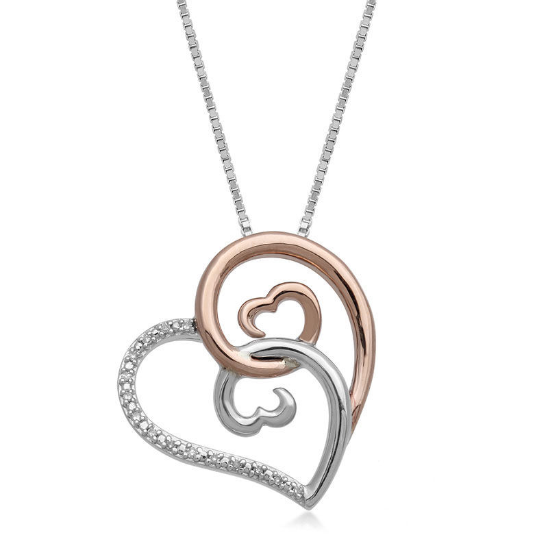 Open Hearts by Jane Seymour™ Limited Edition Diamond Accent Pendant in Sterling Silver and 10K Rose Gold