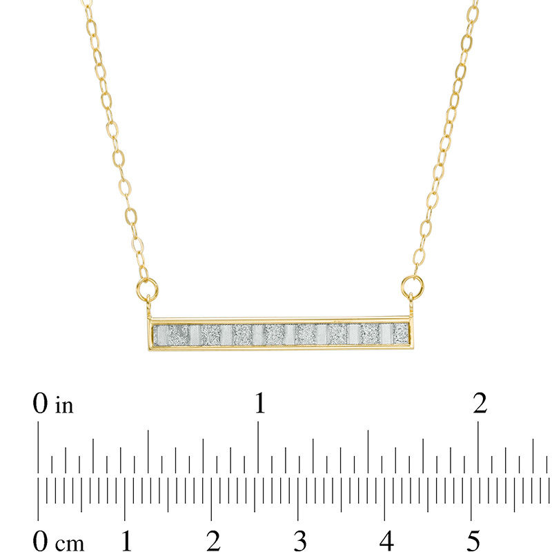 Italian Gold Glitter Enamel Striped Sideways Bar Necklace in 14K Gold
