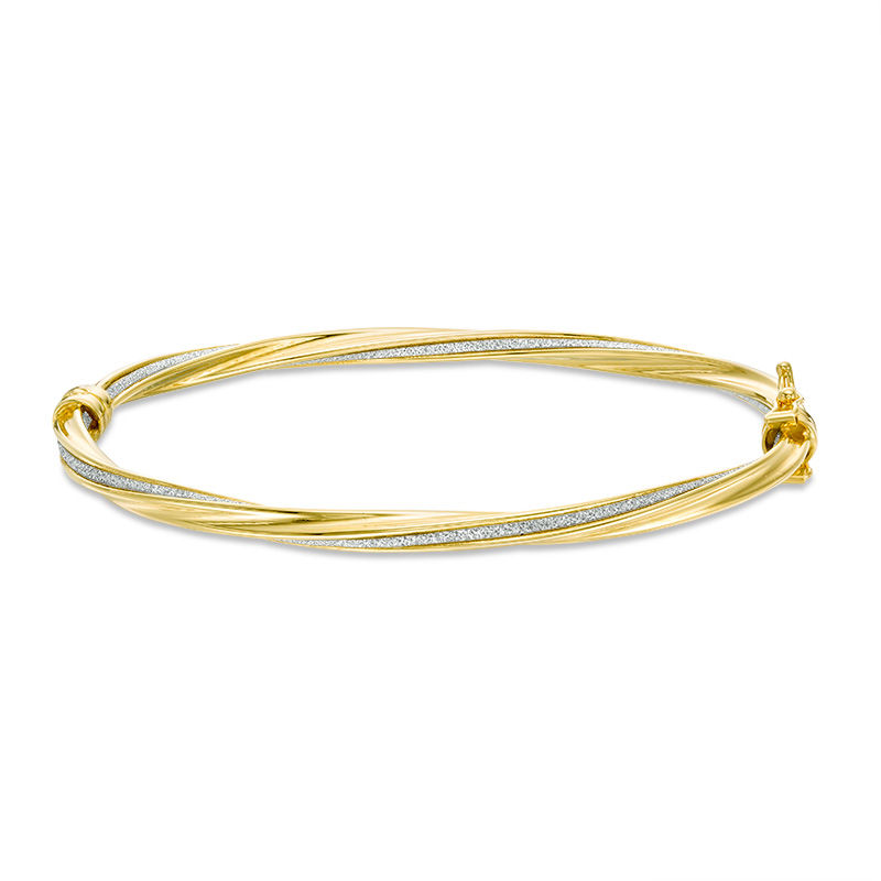 Italian Gold Glitter Enamel Stripe Twist Bangle in 14K Gold|Peoples Jewellers