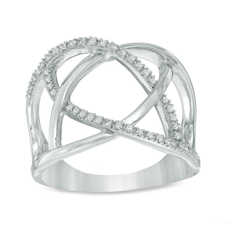 0.09 CT. T.W. Diamond Open Crossover Ring in Sterling Silver|Peoples Jewellers