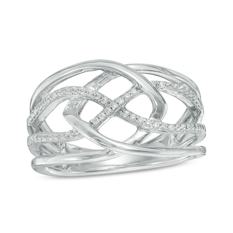 0.11 CT. T.W. Diamond Layered Crossover Ring in Sterling Silver|Peoples Jewellers