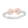 Thumbnail Image 1 of 0.10 CT. T.W. Diamond Infinity Ring in Sterling Silver and 10K Rose Gold