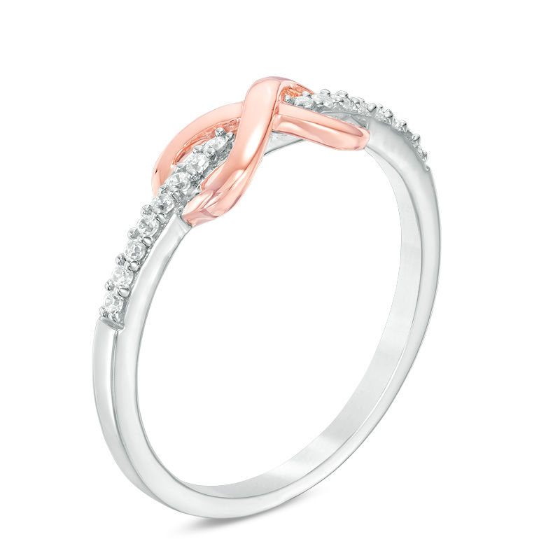 Main Image 2 of 0.10 CT. T.W. Diamond Infinity Ring in Sterling Silver and 10K Rose Gold