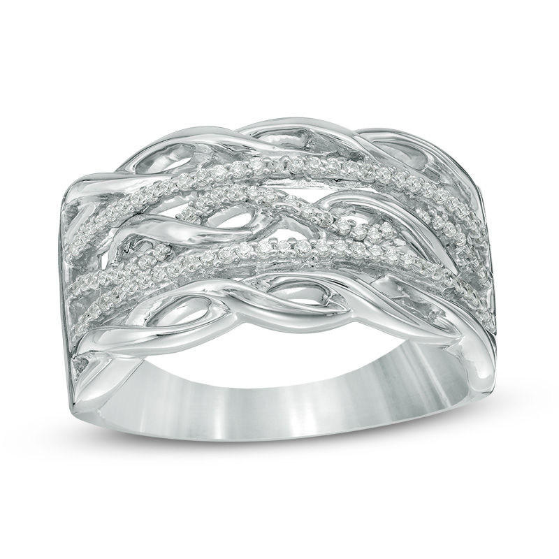 0.15 CT. T.W. Diamond Braided Triple Row Ring in Sterling Silver|Peoples Jewellers