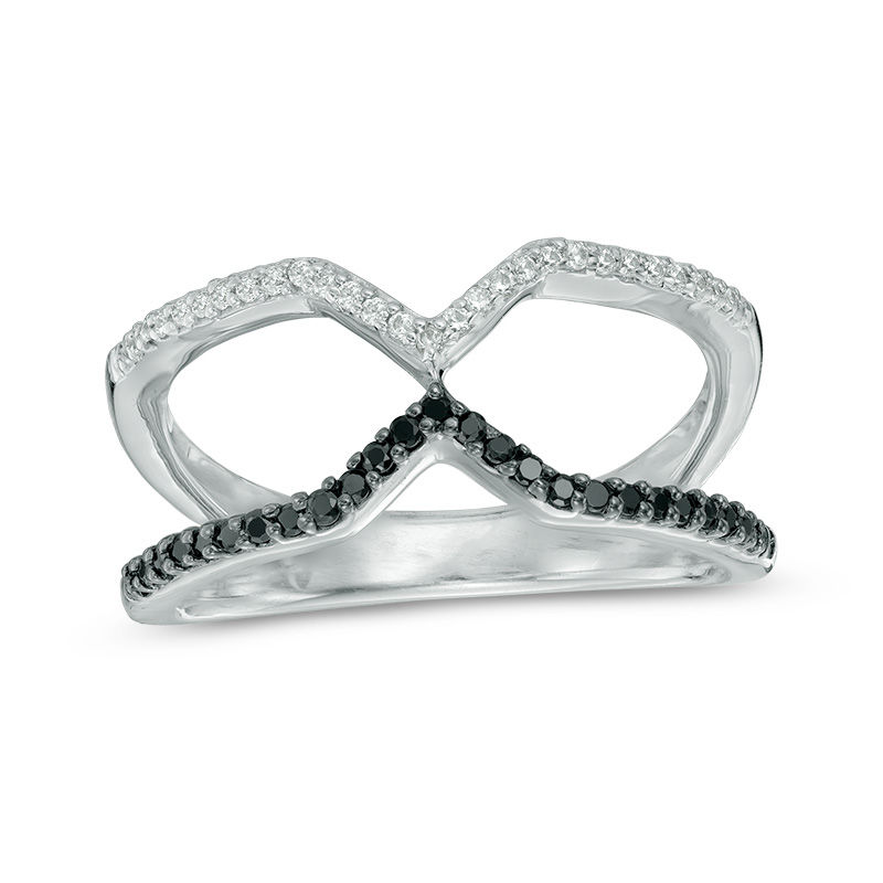 0.18 CT. T.W. Enhanced Black and White Diamond Open Geometric Ring in Sterling Silver|Peoples Jewellers