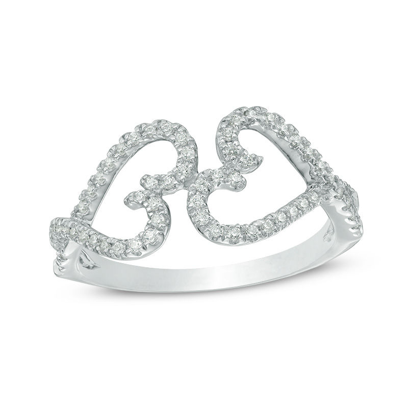 0.30 CT. T.W. Diamond Double Heart Ring in 10K White Gold