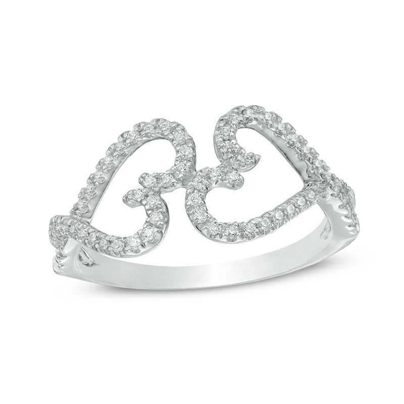 0.30 CT. T.W. Diamond Double Heart Ring in 10K White Gold|Peoples Jewellers