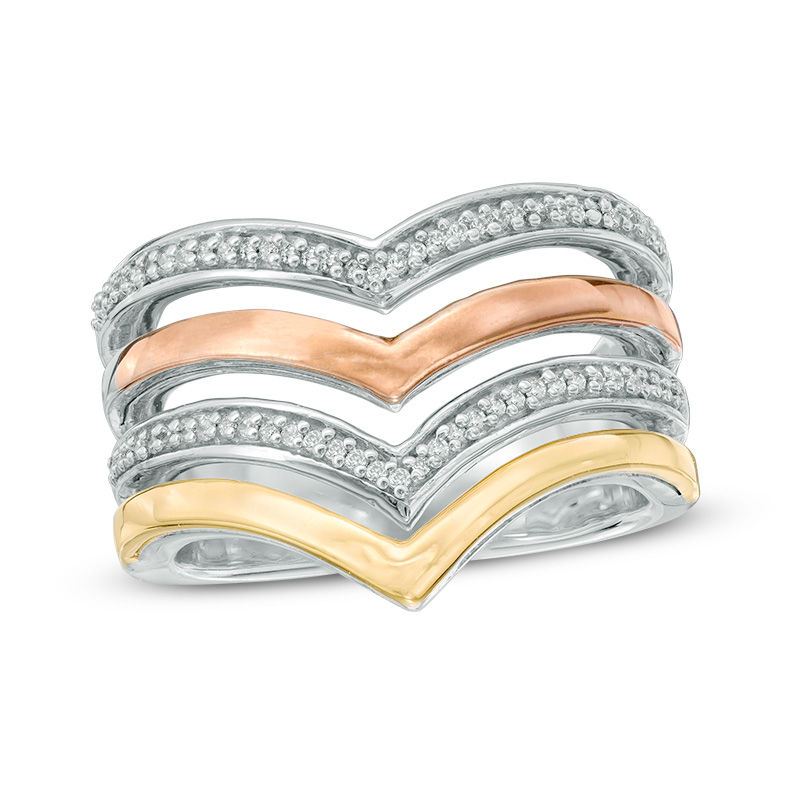 0.18 CT. T.W. Diamond Multi-Row Chevron Ring in Sterling Silver and 10K Two-Tone Gold