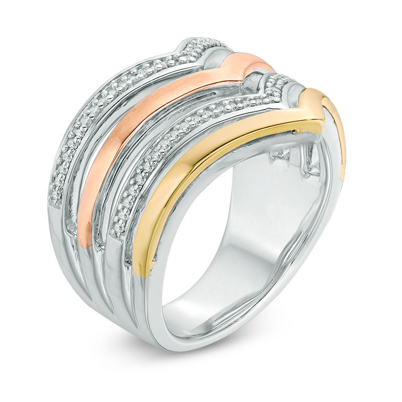0.18 CT. T.W. Diamond Multi-Row Chevron Ring in Sterling Silver and 10K Two-Tone Gold