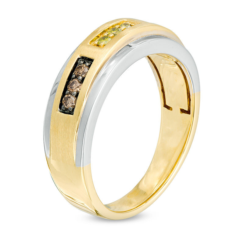 Men's 0.25 CT. T.W. Enhanced Yellow and Champagne Diamond Satin Band in 10K Two-Tone Gold