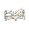 Thumbnail Image 1 of Diamond Accent Crossover Chevron Ring in Sterling Silver and 10K Two-Tone Gold