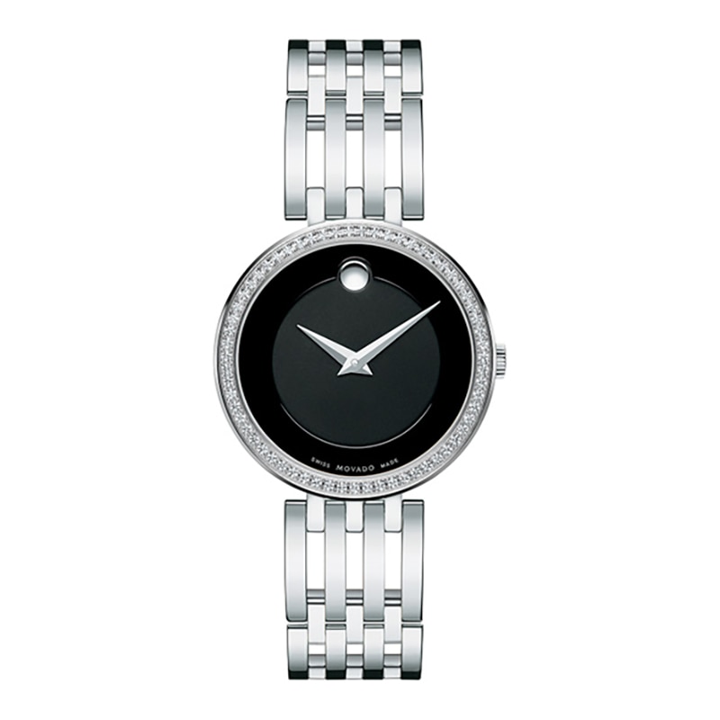 Ladies' Movado Esperanza 0.24 CT. T.W. Diamond Bezel Watch with Black Dial (Model: 0607052)
