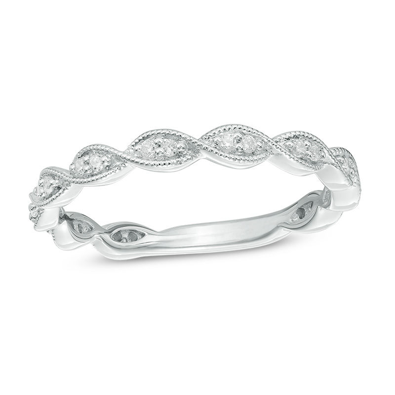 Main Image 1 of 0.12 CT. T.W. Diamond Twist Vintage-Style Eternity Band in 10K White Gold