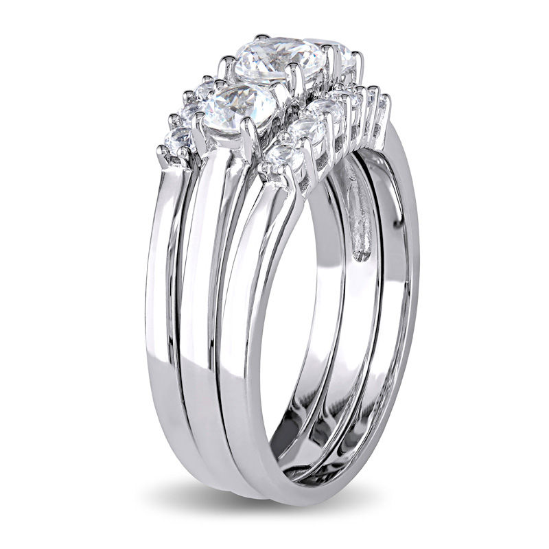 5.0mm Lab-Created White Sapphire Three Piece Bridal Set in 10K White Gold