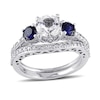 Thumbnail Image 0 of 6.5mm Lab-Created White and Blue Sapphire with 0.35 CT. T.W. Diamond Three Stone Bridal Set in 10K White Gold