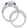 Thumbnail Image 2 of 6.5mm Lab-Created White and Blue Sapphire with 0.35 CT. T.W. Diamond Three Stone Bridal Set in 10K White Gold