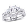 Thumbnail Image 1 of 6.0mm Lab-Created White Sapphire and 0.14 CT. T.W. Diamond Three Stone Bridal Set in 10K White Gold