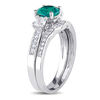 Thumbnail Image 2 of 6.0mm Lab-Created Emerald and White Sapphire with 0.14 CT. T.W. Diamond Three Stone Bridal Set in 10K White Gold