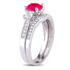 Thumbnail Image 2 of 6.0mm Lab-Created Ruby and White Sapphire with 0.14 CT. T.W. Diamond Three Stone Bridal Set in 10K White Gold