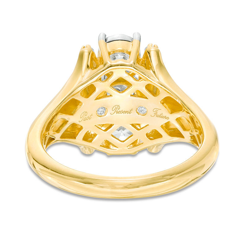 Main Image 3 of 0.95 CT. T.W. Diamond Linear Past Present Future® Collar Engagement Ring in 14K Gold