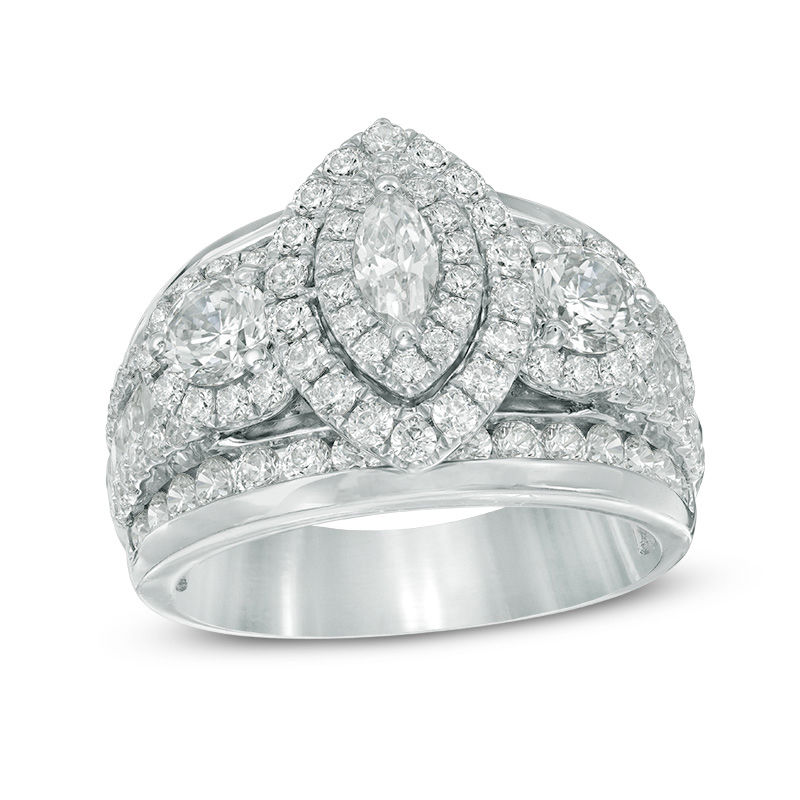 Main Image 1 of 2.95 CT. T.W. Marquise Diamond Past Present Future® Double Frame Engagement Ring in 14K White Gold