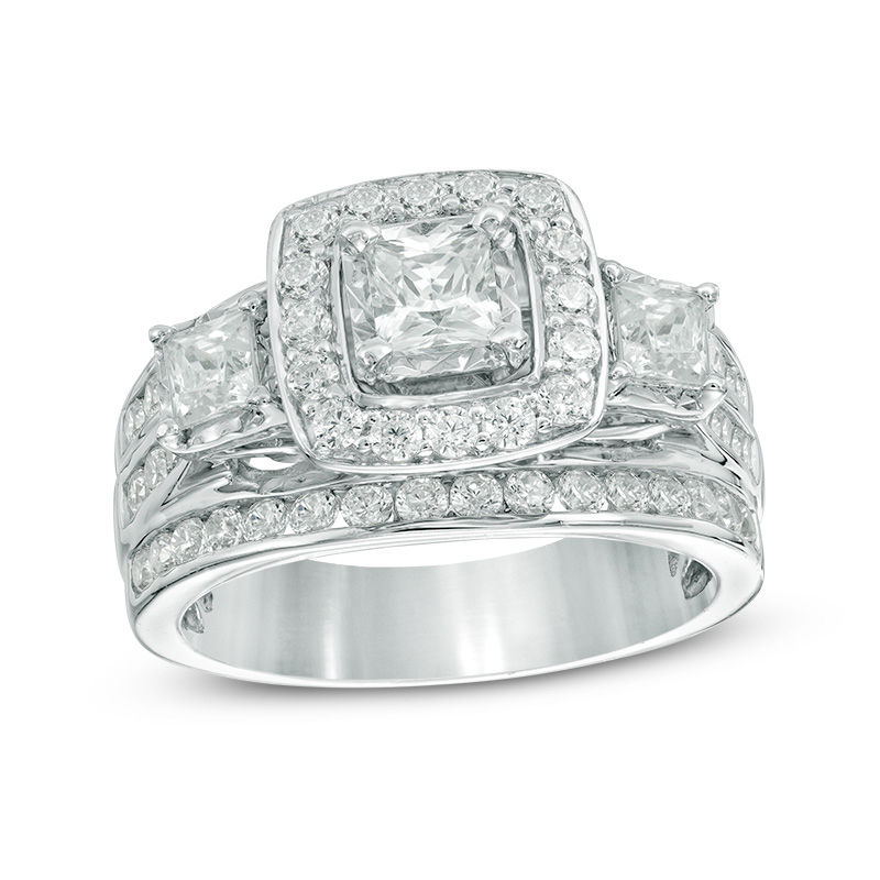 2.00 CT. T.W. Princess-Cut Diamond Past Present Future® Frame Multi-Row Engagement Ring in 14K White Gold