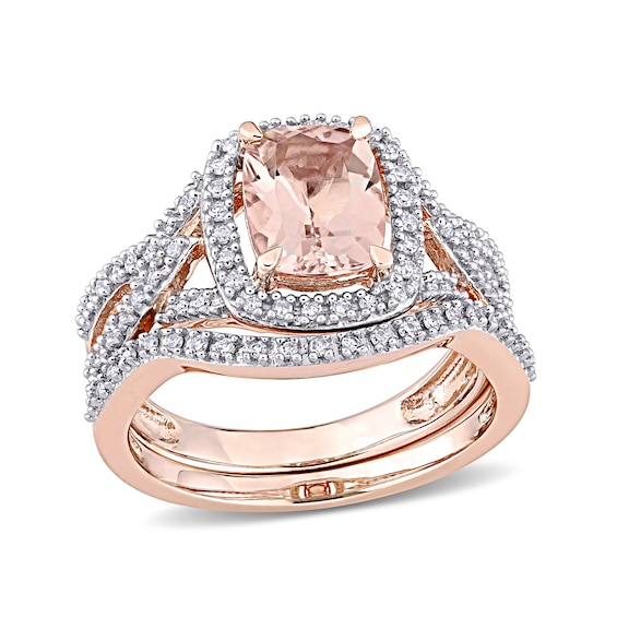 Cushion-Cut Morganite and 0.23 CT. T.w. Diamond Frame Bridal Set in