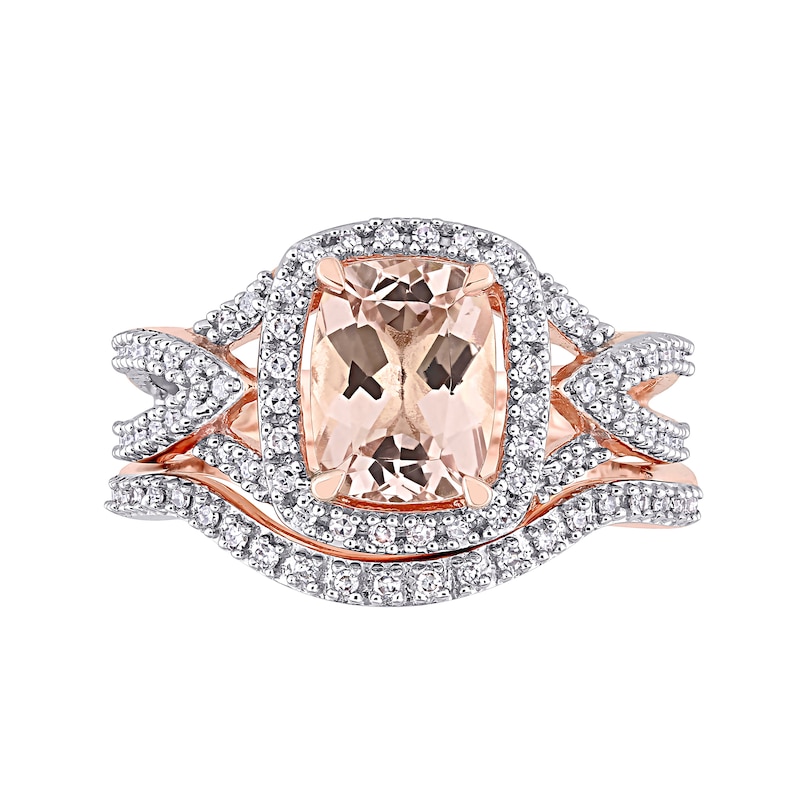 Cushion-Cut Morganite and 0.23 CT. T.W. Diamond Frame Bridal Set in 10K Rose Gold