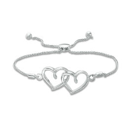 Diamond Accent Interlocking Hearts Bolo Bracelet in Sterling Silver - 8.0&quot;
