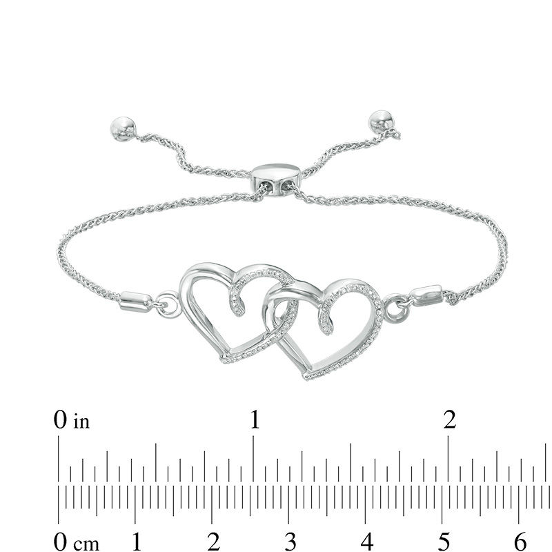 Diamond Accent Interlocking Hearts Bolo Bracelet in Sterling Silver - 8.0"