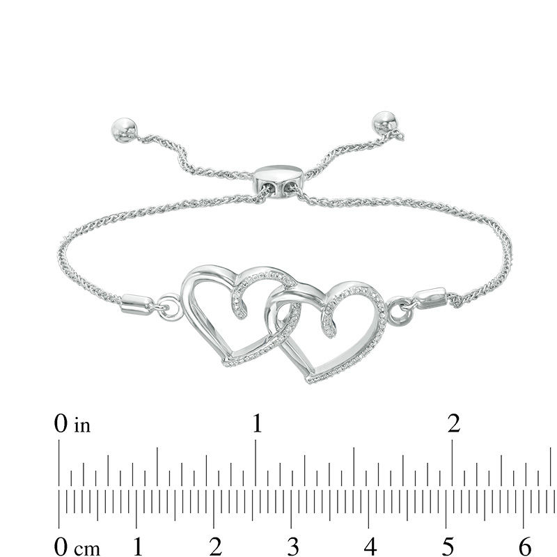 Main Image 2 of Diamond Accent Interlocking Hearts Bolo Bracelet in Sterling Silver - 8.0"