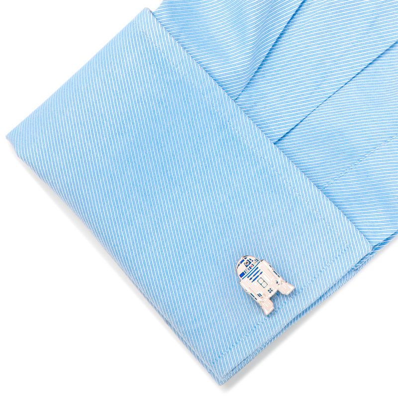 Main Image 3 of Men's STAR WARS R2D2 Enamel Cuff Links in White Rhodium Brass