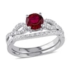 Thumbnail Image 0 of 6.0mm Lab-Created Ruby and 0.14 CT. T.W. Diamond Twist Shank Bridal Set in 10K White Gold