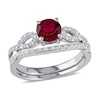 Thumbnail Image 1 of 6.0mm Lab-Created Ruby and 0.14 CT. T.W. Diamond Twist Shank Bridal Set in 10K White Gold